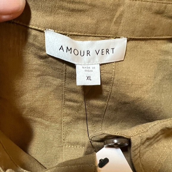 Amour Vert Genevieve jacket shirt in Elm olive green linen blend size XL - Picture 4 of 11